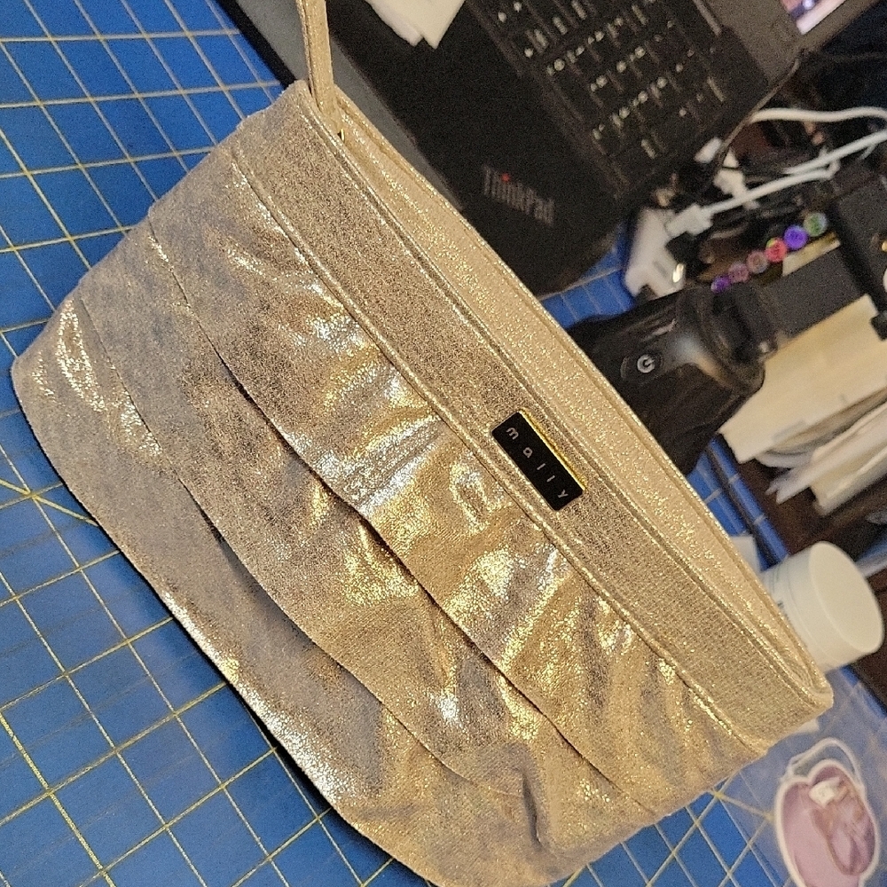 Mally Shimmering Gold 9x5x2.5 Cosmetic Bag